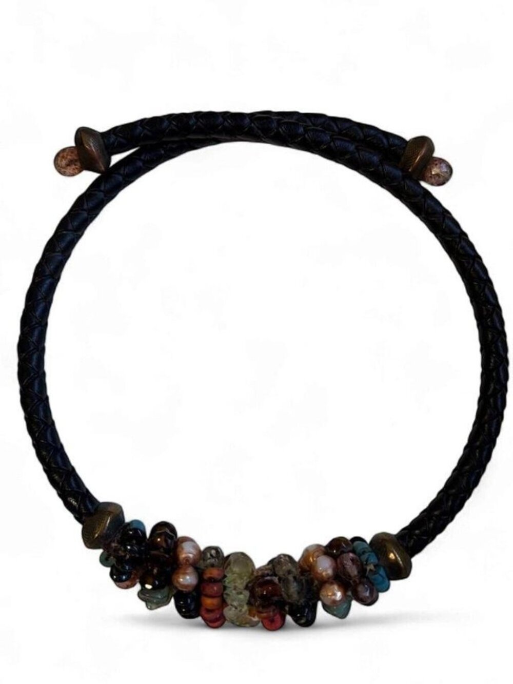 Vintage Boho Braided Leather Collar Necklace Multi-Color Art Bead Choker